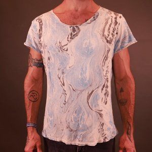 Blue Marble Dye Raw edge Tee Shirt